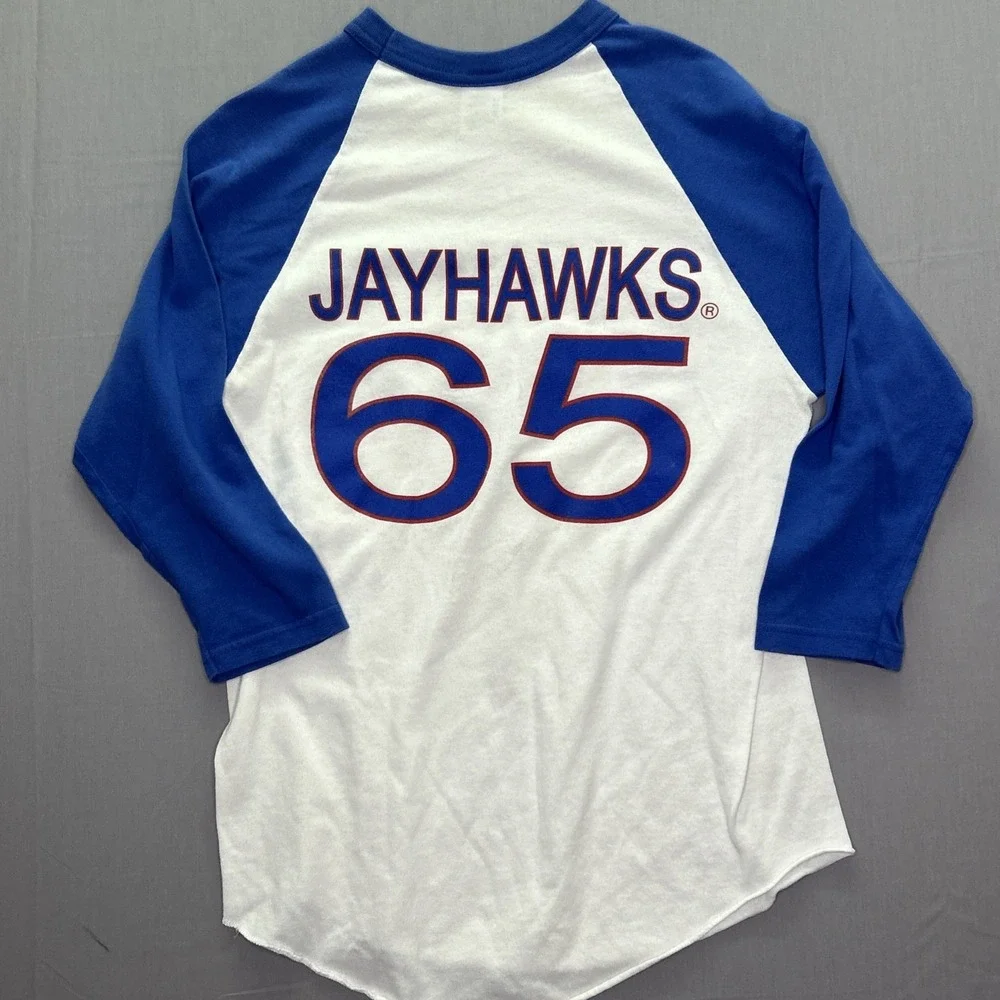 VTG University of Kansas Jayhawks Raglan Baseball Shirt Adult Small Blue White